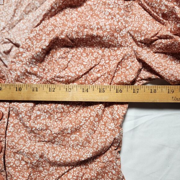 Free People Womens Medium Sienna Floral Blouse Tie Sleeves Orange Boho - Picture 8 of 12